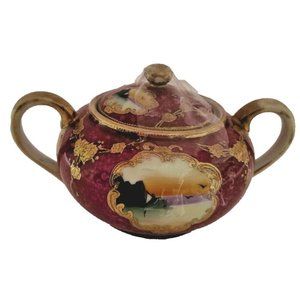 Nippon Signed Hand Painted Double handled Antique sugar bowl